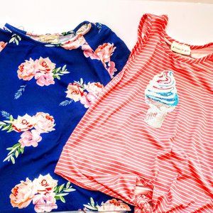 Lot of 2 Tops for Girls Floral Shiny Ice Cream